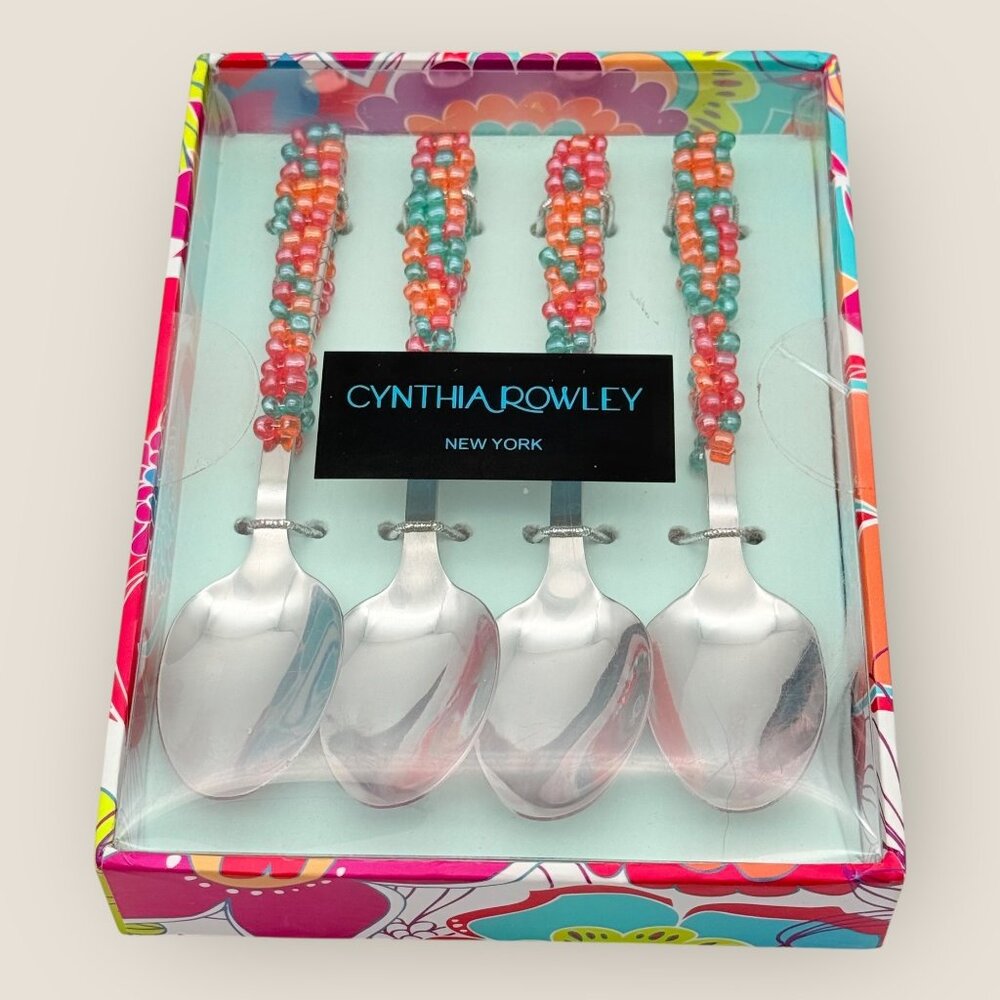 Cynthia Rowley Beaded Handle Stainless Steel 4-Piece Spoon Set New